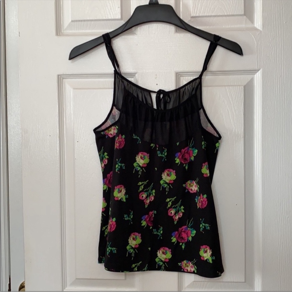 VTG Betsey Johnson Intimates Black Dark Floral Cami Camisole Tank Top